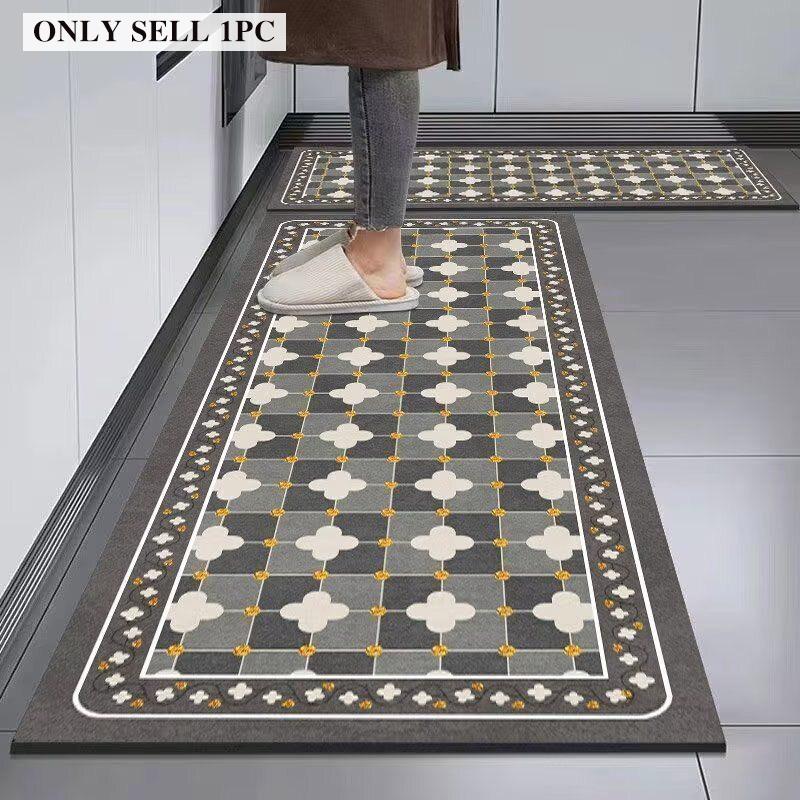 Kitchen Rug Waterproof PVC Leather Floor Mat Geometric Pattern Carpet Long Oil-proof Non-Slip Foot Mats Home Decoration Rugs