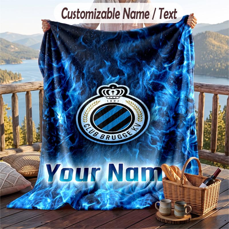Flannel Blanket Club Brugge FC Print Custom Name Text Soft Throw for Sofa Bed