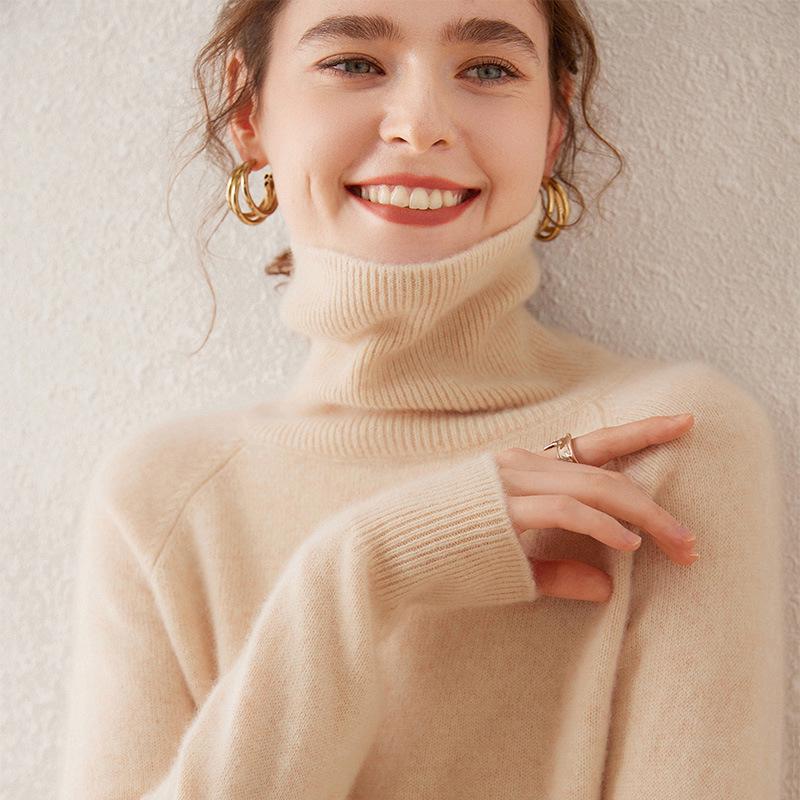 Charming 100% Cashmere Women's High Neck Thick Pullover Sweater for Autumn/Winter