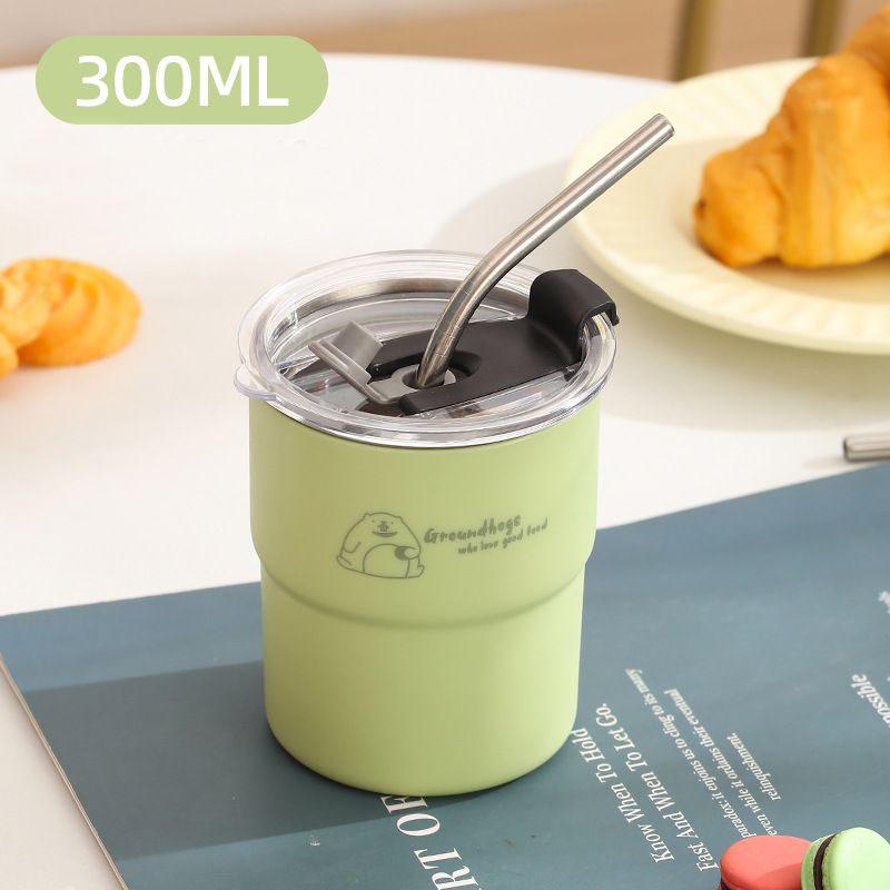 300ml Drinking Cup With Straw Portable Stainless Steel Coffee Cups Mug With Lid Heat Resistant Tea Cup Tumbler Travel Mug 300ml