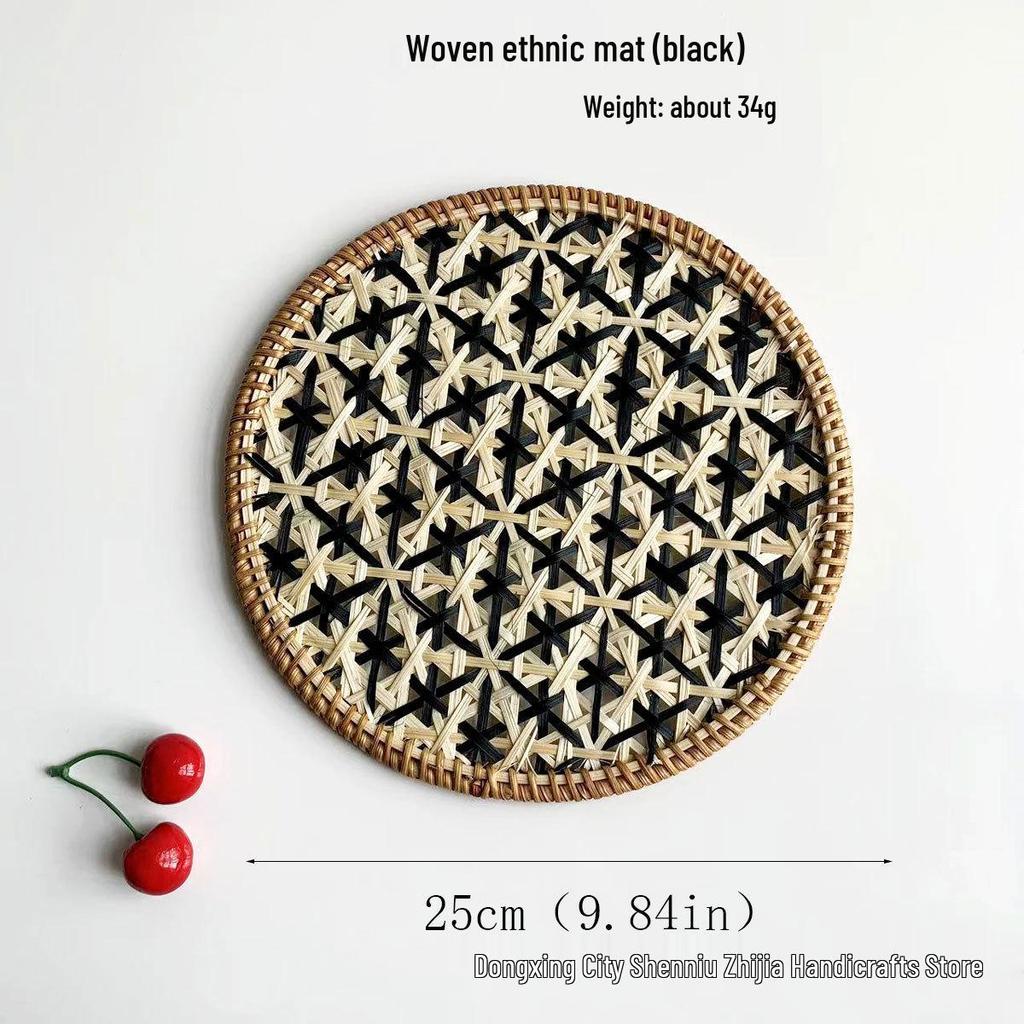 Ethnic Bamboo Weaving Handmade Coaster Set - Heat Resistant Round Placemats for Kitchen & Restaurant
