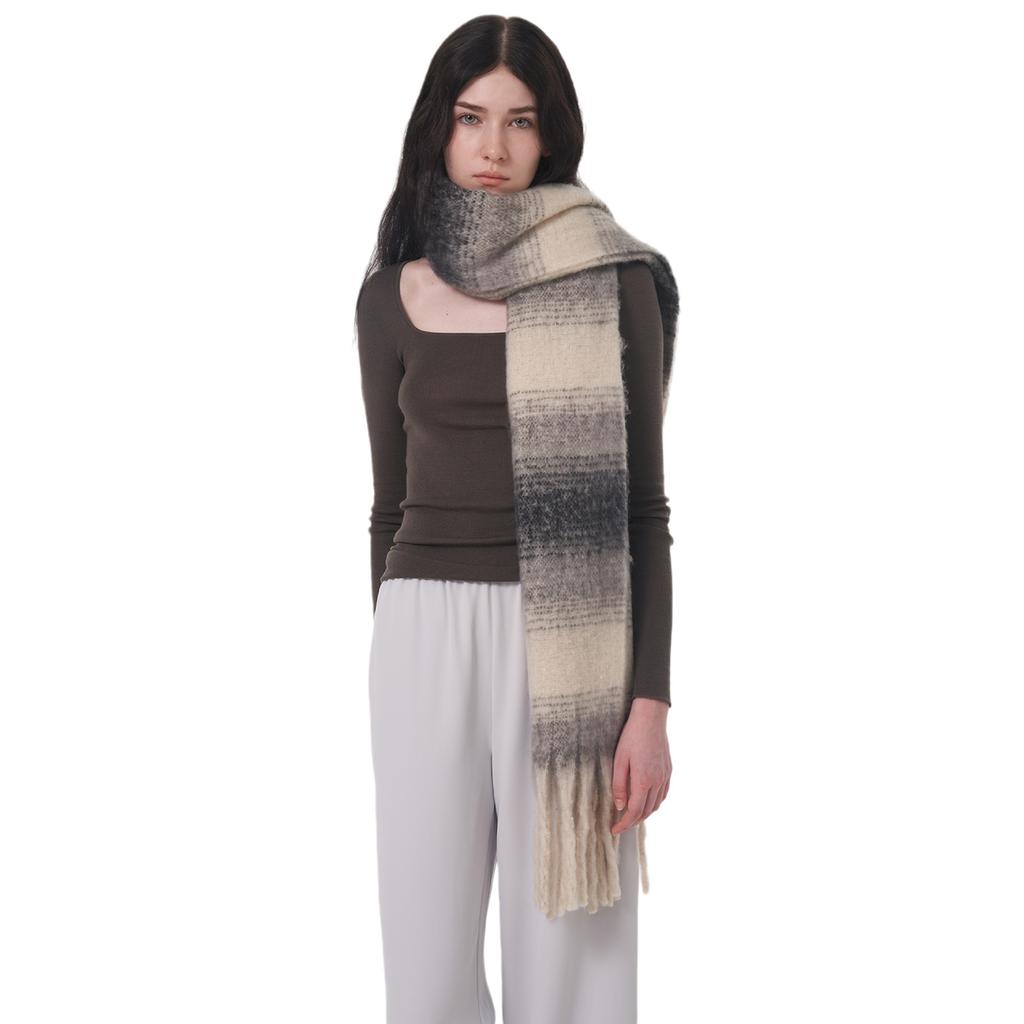 Imitation Cashmere Plaid Women's Winter Enlarged and Widened 50cm Color Matching Warm and Comfortable Striped Plaid Fringed Scarf Shawl
