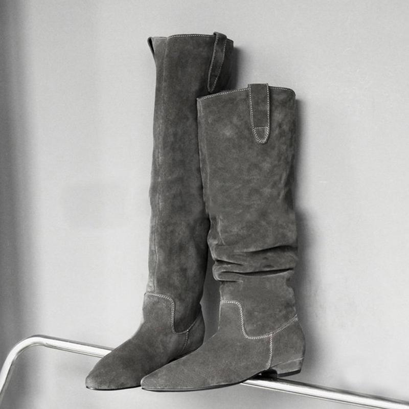 

Pointed Toe Women s Long Boots Flats Fashion Knee High Shoes Winter Designer Chelsea Boots Walking New Brand Mujer Botas 42