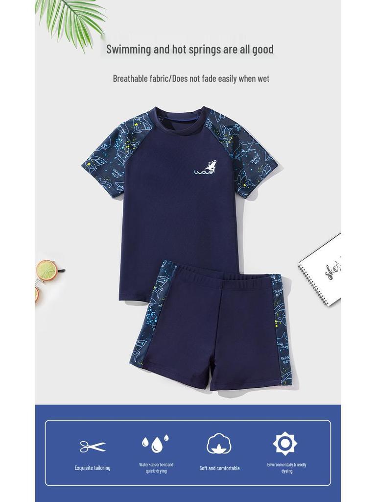 Boys' Sunscreen Swimsuit Set - Summer Split Style for Teens