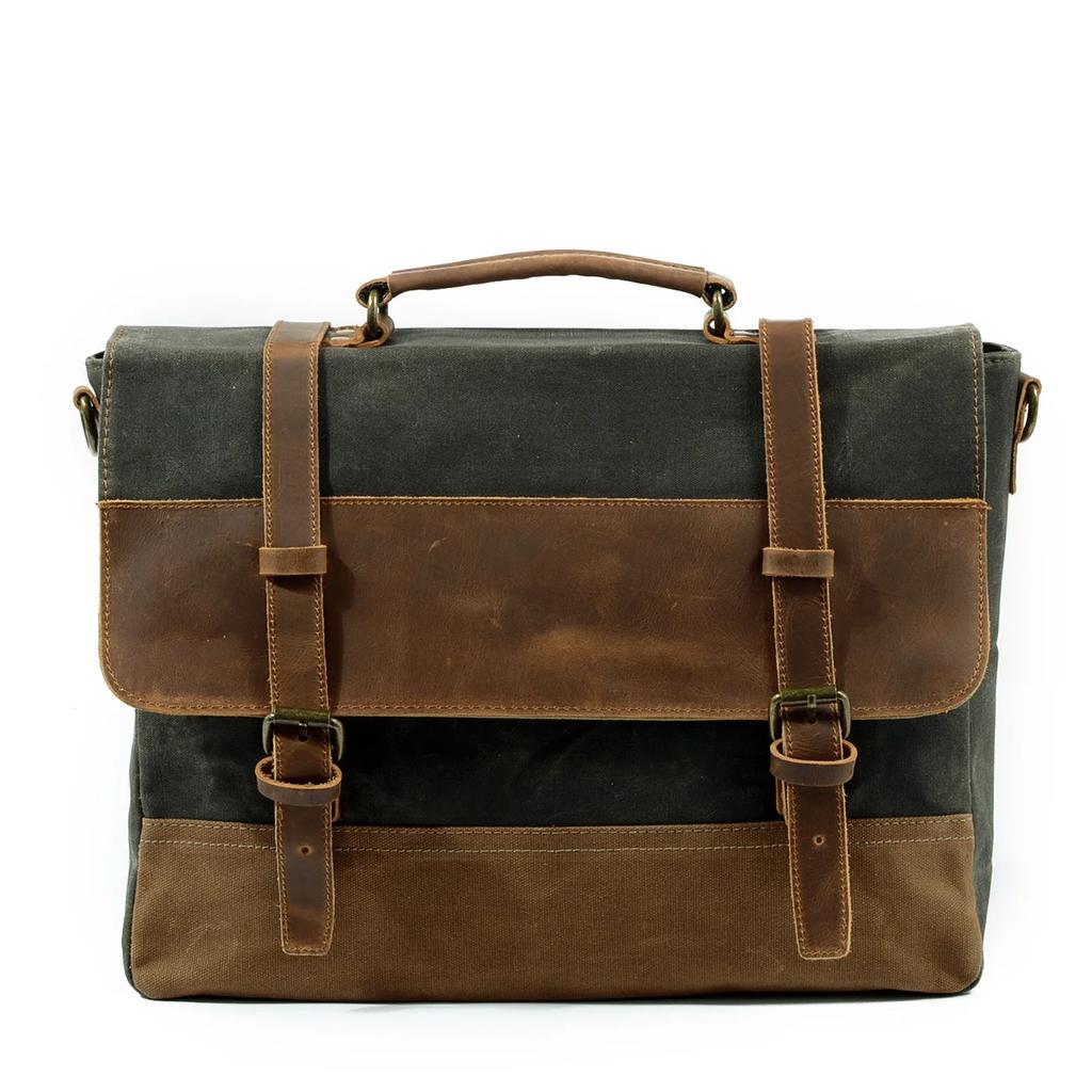 Waterproof Oil Wax Canvas with Leather Briefcase Retro Business Men's Bag Shoulder Messenger Portable Patchwork Bag