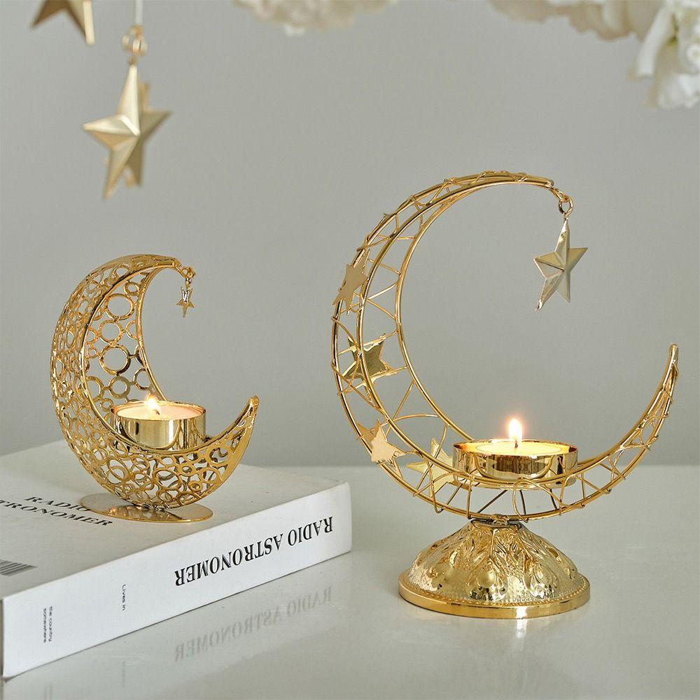 Moon Shape Moon Candle Holder Gold Silver Black Luxury Style Tea Light Cup Stand Eid Al-Fitr Iron Metal Incense Burner Gift