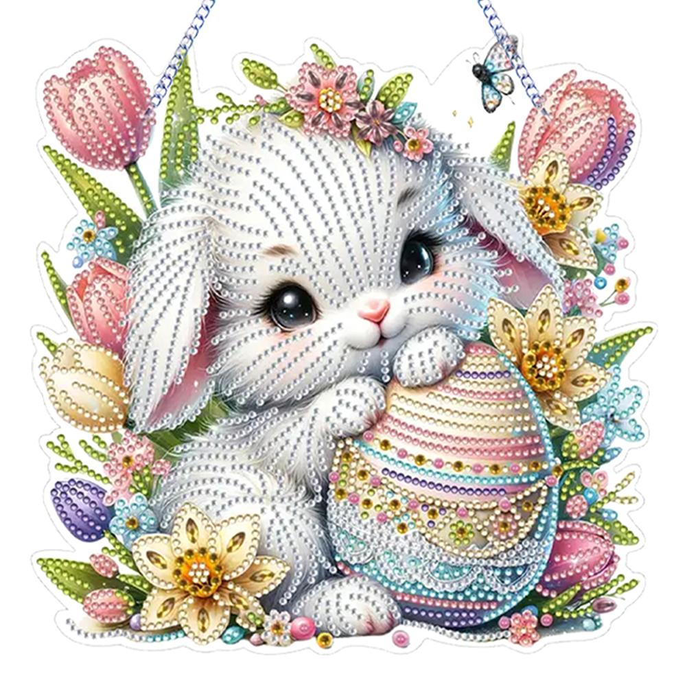 Easter Bunny Diamond Art Hanging Pendant Diamond Painting Home Decor 5D DIY Diamond Painting Dots Pendant for Window Decor