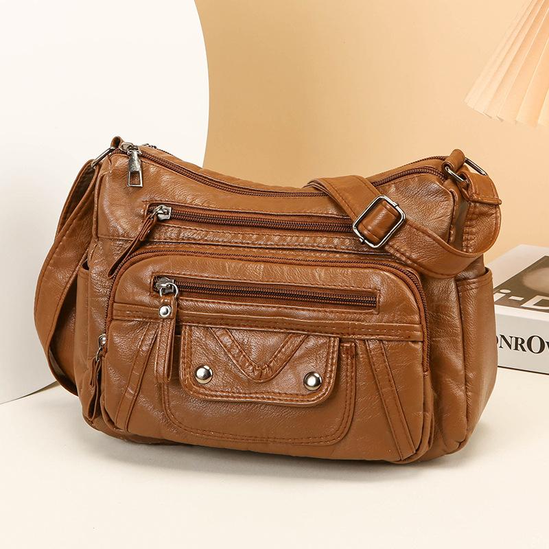 Muttertasche Damen Weiche Leder Umhängetasche Mehrfachfächer Vintage Große Kapazität Umhängetasche