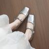 1040-9 Silver Single Shoes Women'S Word With Mary Jane Women'S Shoes Not Tired Feet Thick Heel Ballet Shoes Women