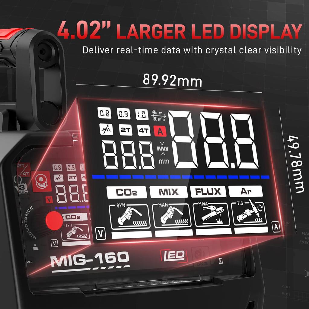 MIG Welder MIG-160 AIR 160A GAS MIG/FLUX MIG/LIFT TIG/MMA 4-In-1 Multiprocess Welding Machine ANDELI LED Digital Display Synergic Control