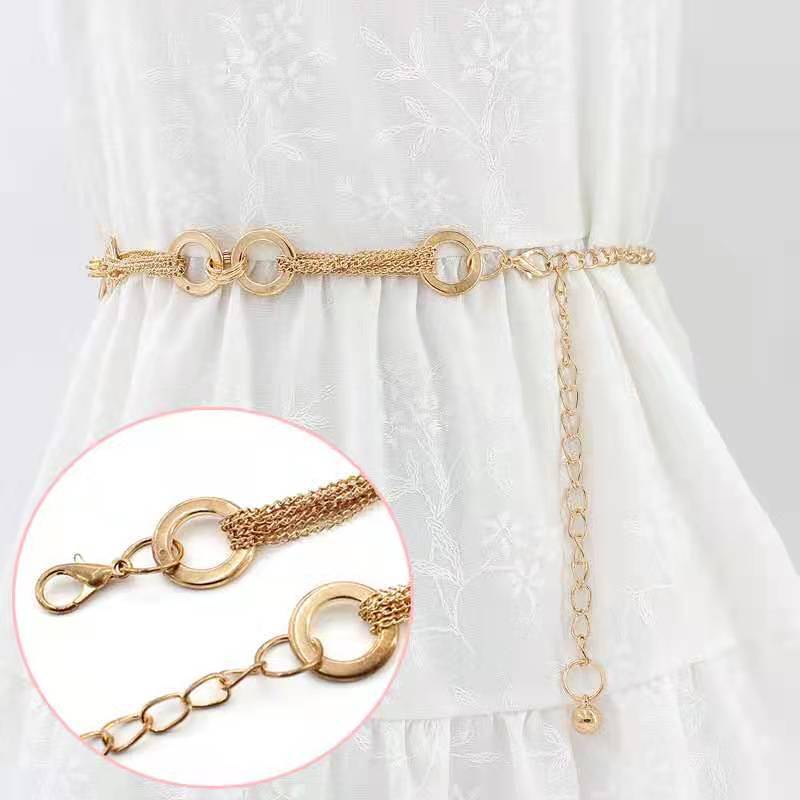 Korean Version of Metal Waist Chain Women's Ring Decorative Belt Versatile Skirt Strap Golden Buckle Simple Skirt Chain Trendy Body Chain