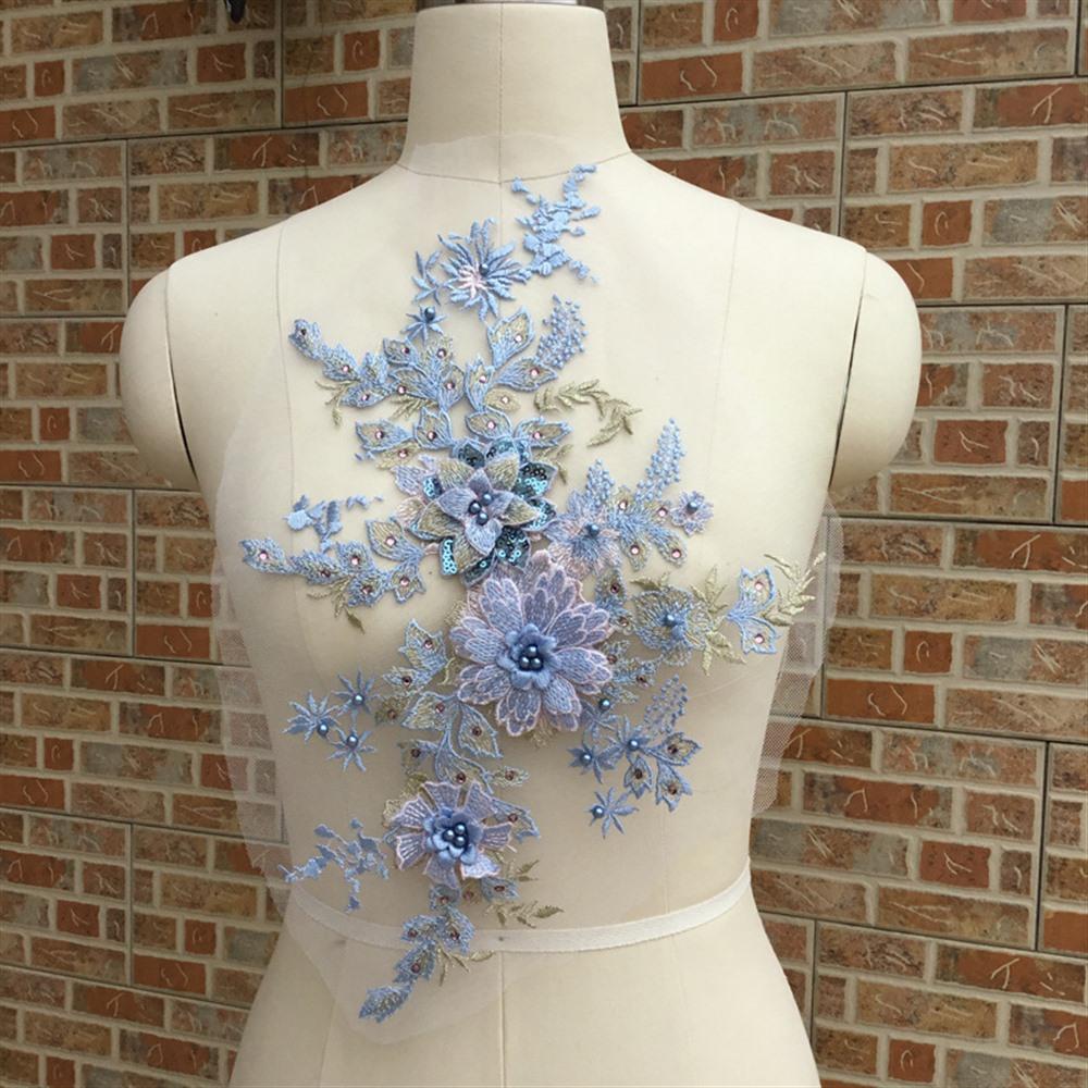 3D Flower Embroidered Lace Applique Sewing Flower Fabric Collar Patch For Wedding Party Gown Bridal Dress Clothes DIY Crafts