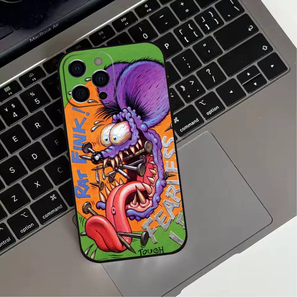 R-Rat F-Fink Art Design Phone Case For iPhone 17,16,15,14,13,12,11 Plus,Pro Max,XS,Soft Silicone Black Cover