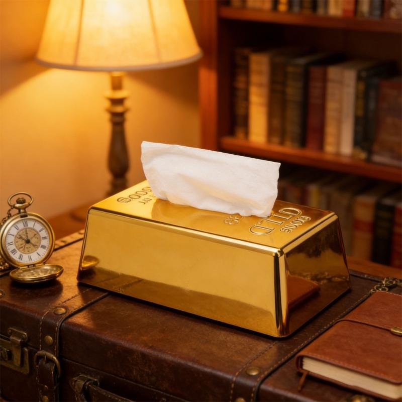 Golden Brick Tissue Dispenser For Kitchen Bathroom Office Convenient Paper Storage Container Living Room Accent