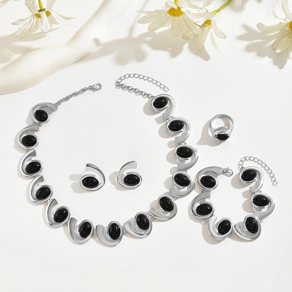 Elegant Zinc Alloy and Plastic Mosaic Jewelry Set for Women, Perfect for Daily Wear and Gift Giving