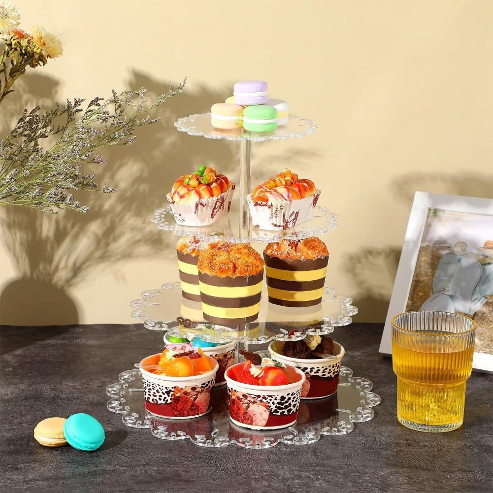 4 Tier Acrylic Cupcake Display Stand with Lace Edge Clear Food Safe Display for Various Celebrations and Gatherings