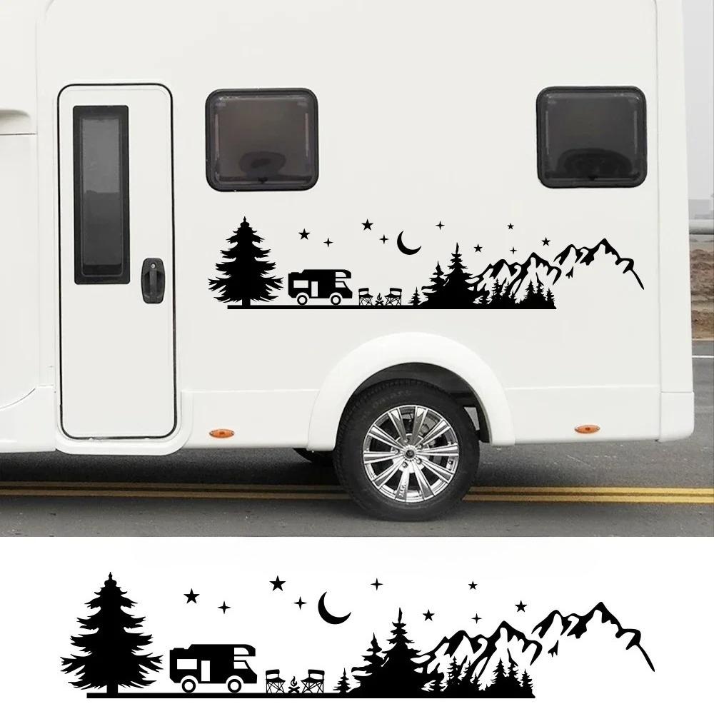 Camping Forest Landscape Mountain Sticker Decoration For Camper Van SUV Motorhome Caravan RV Decor Decal Auto Tuning Accessories