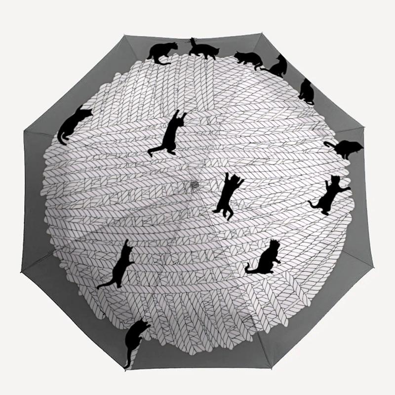

1pc Cat Yarn Automatic Open/close Umbrella, 8-Rib sturdy structure, Auto Folding/Opening, Portable Travel Umbrella for Women, Parties004