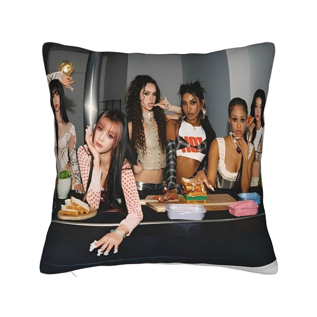 Katseye Kpop Stil Quadratische Kissenhülle Polyester Überwurf Kissen Koreanischer Stil Neuheit Kissenbezüge