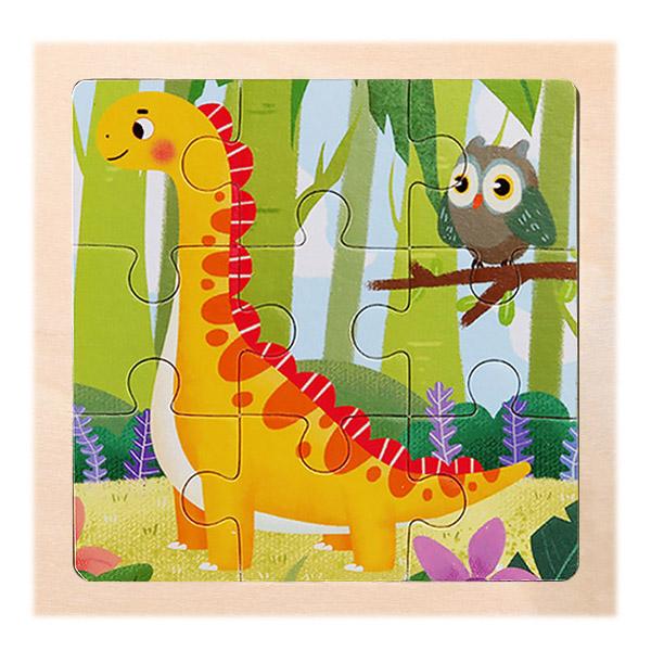 New 9 Piece Montessori Wooden Puzzle Cartoon Dinosaur Transportation Jigsaw 3d Puzzle Early Learning Educational Toys for Kids