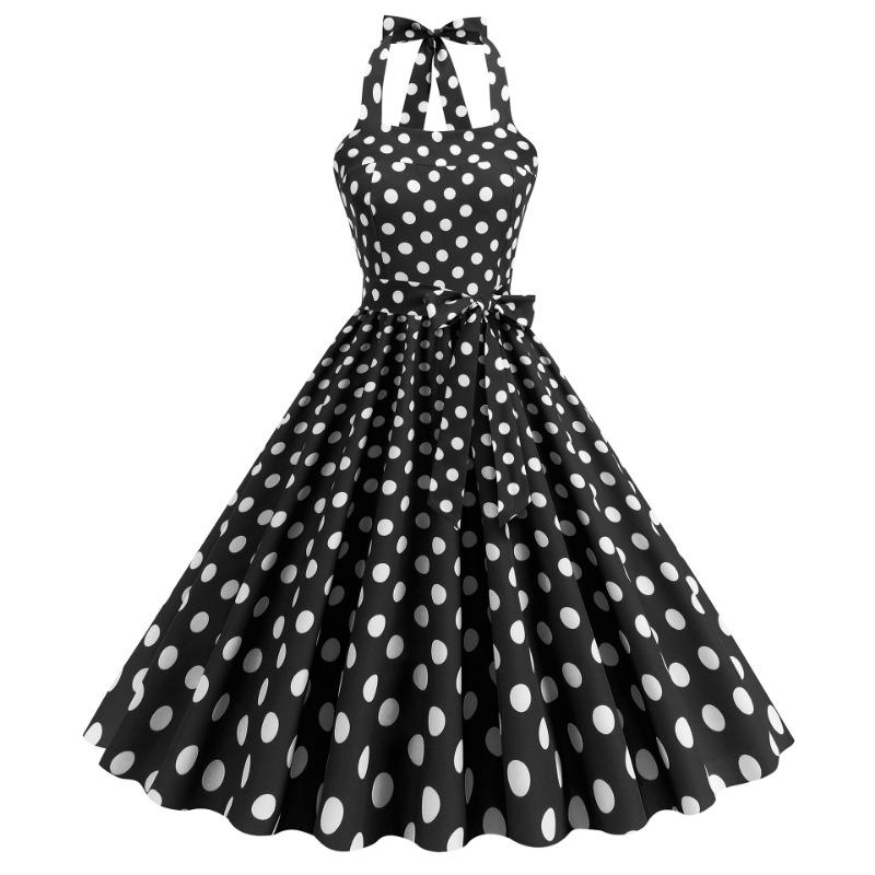 Hot Sale Summer Cool Sexy Neck Wrap Chest Polka Dot Printed Retro Pendulum Dress