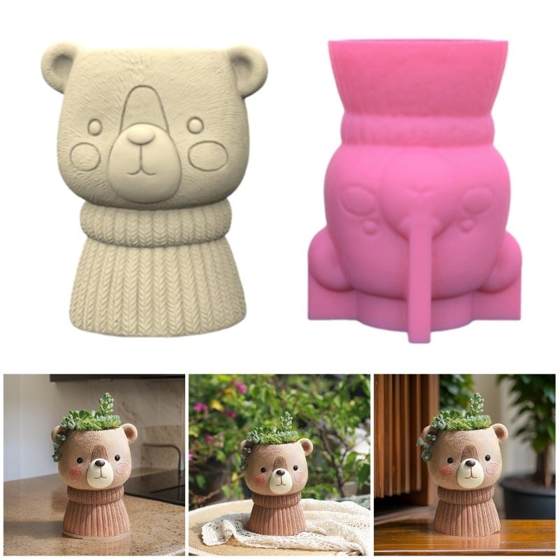 3D Bear Flower Pots Mold Epoxy Resin Molds Pen Holder Candle Holder Cement Planter Silicone Mould Home Decorations