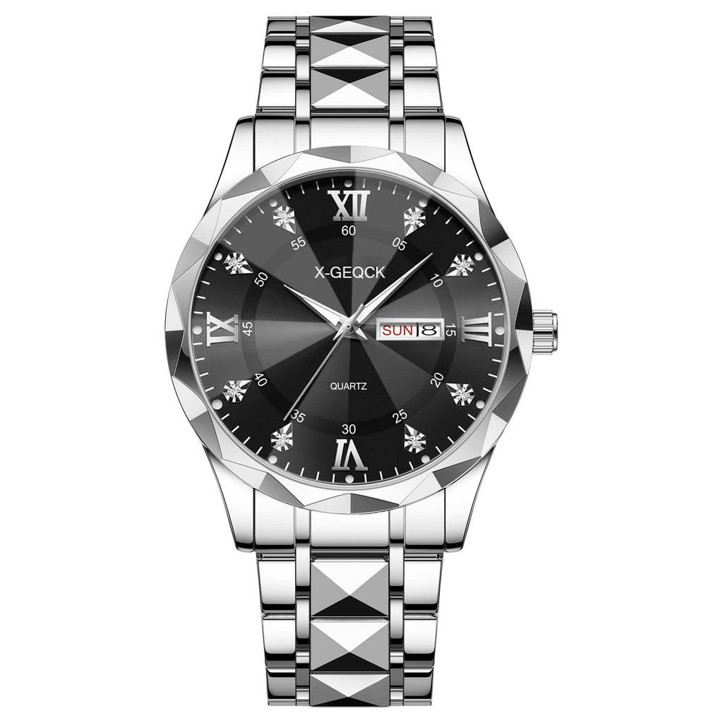 New Luxury Men's Quartz Watch Alloy Case Glass Waterproof Chronograph Stainless Steel Band Factory