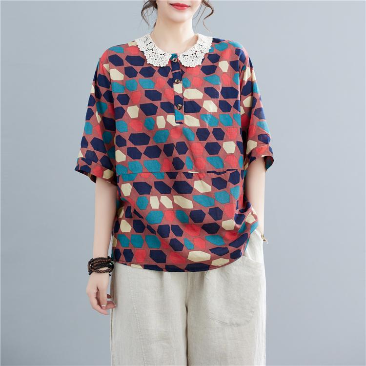 

Летняя женская футболка больших размеров MOJTA из тонкого хлопка с короткими рукавами и принтом one size красный