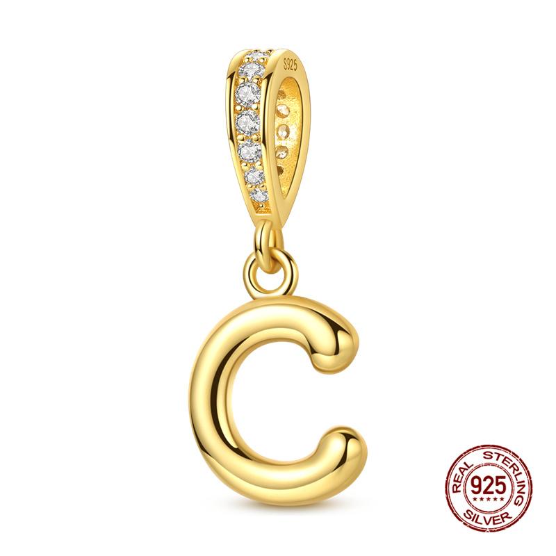 New In Original Charms Copper 26 Golden Letters A-Z Charm Bead Fit 3Mm Original Bracelet For Womens Diy Fashion Jewelry Gift