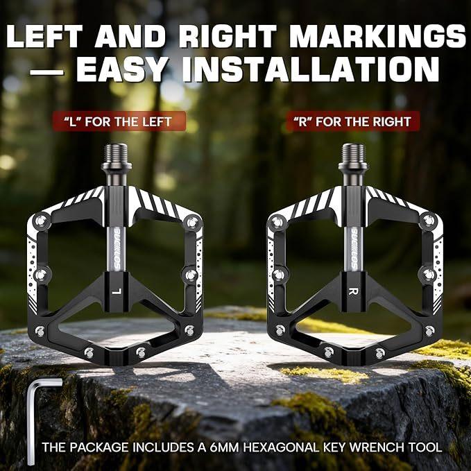 BUCKLOS Mountain Bike Pedals MTB Non-Slip Platform Pedals with Reflectors DU Bearings 9/16" Pedal Aluminum Alloy Bicycle Parts