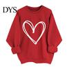 Casual Loose Fit Pullover Spring Autumn Women Sweatshirt Heart Print Pure Color Round Jumper Neck Long Sleeves Valentines Day Top Thick Warm Winter