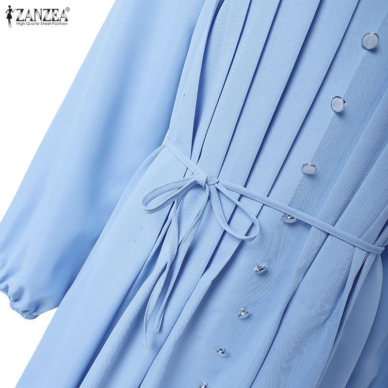 ZANZEA Damen Casual Rundhals Locker Langarm Muslimisches Kleid