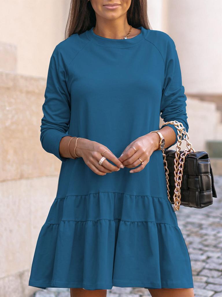 Winter Langarm Home Lose Rundhals Rüschen Kleid Damen Pullover