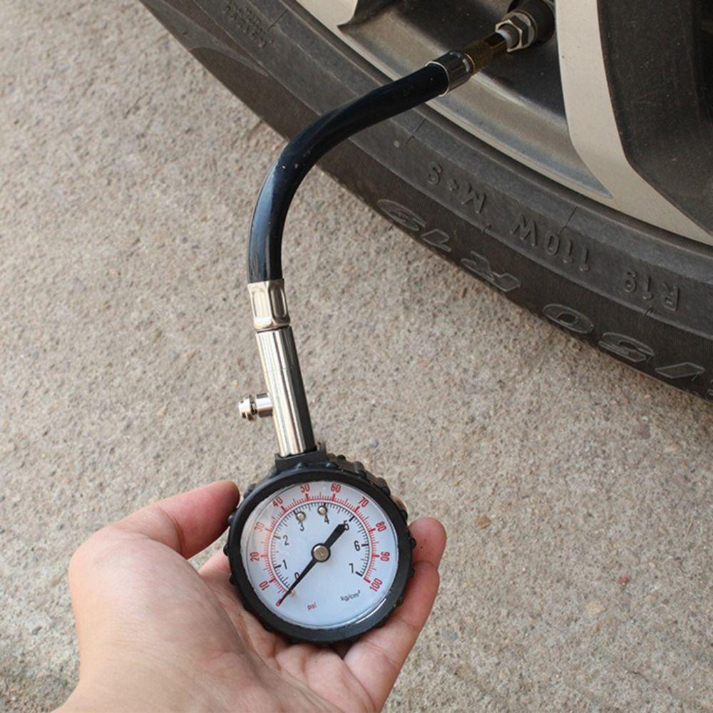 Professionelles 100 PSI Reifendruckmessgerät Hohe Präzision Langer Schlauch Reifendrucktabelle Langer Schlauchmeter Motorrad