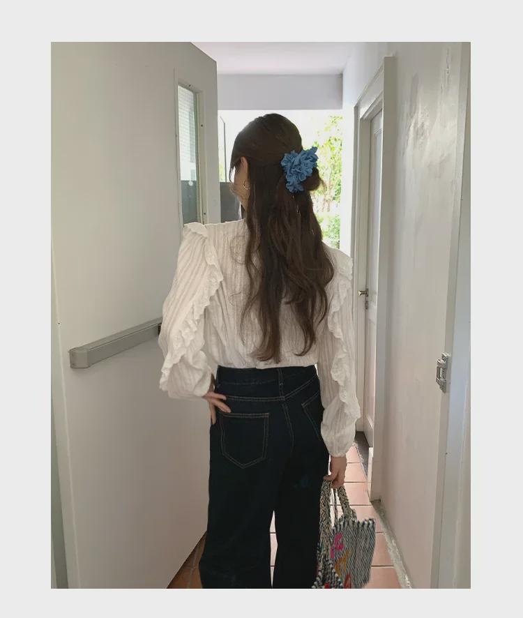 NEWOPEN 2025 Frühes Frühlingshemd im französischen Stil mit Stehkragen und Rüschensaum