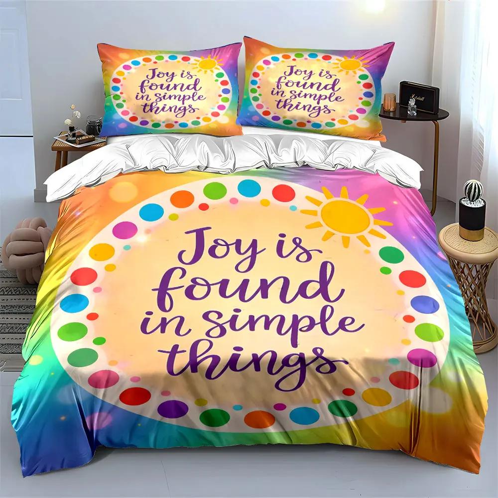 "Inspirational Colorful Decor Set" Soft Comfortable Duvet Cover Bedding Set Included 1*Duvet Cover & 2*Pillowcases Gift