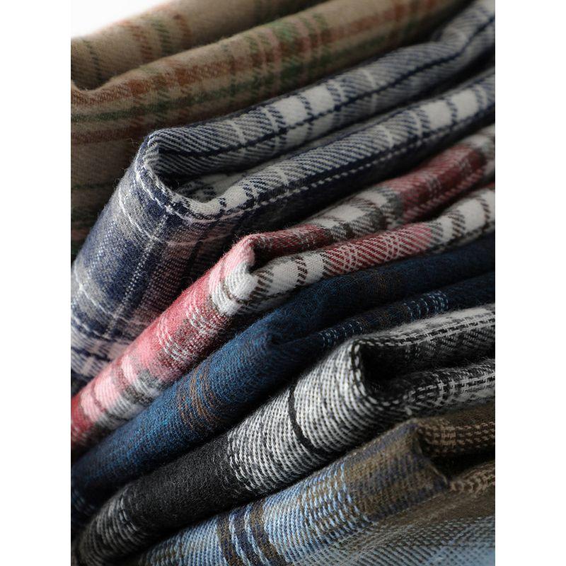 American vintage Washed Sanding Plaid Shirts Men's Long sleeve Spring and Autumn Stacked Outerwear Foreign Trade Men's Casual Shirt