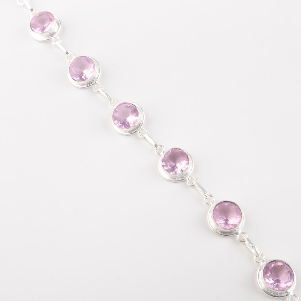 Morganite Gemstone 925 Sterling Silver Jewelry Handmade Bracelet 7-9" For Her RB-13-10