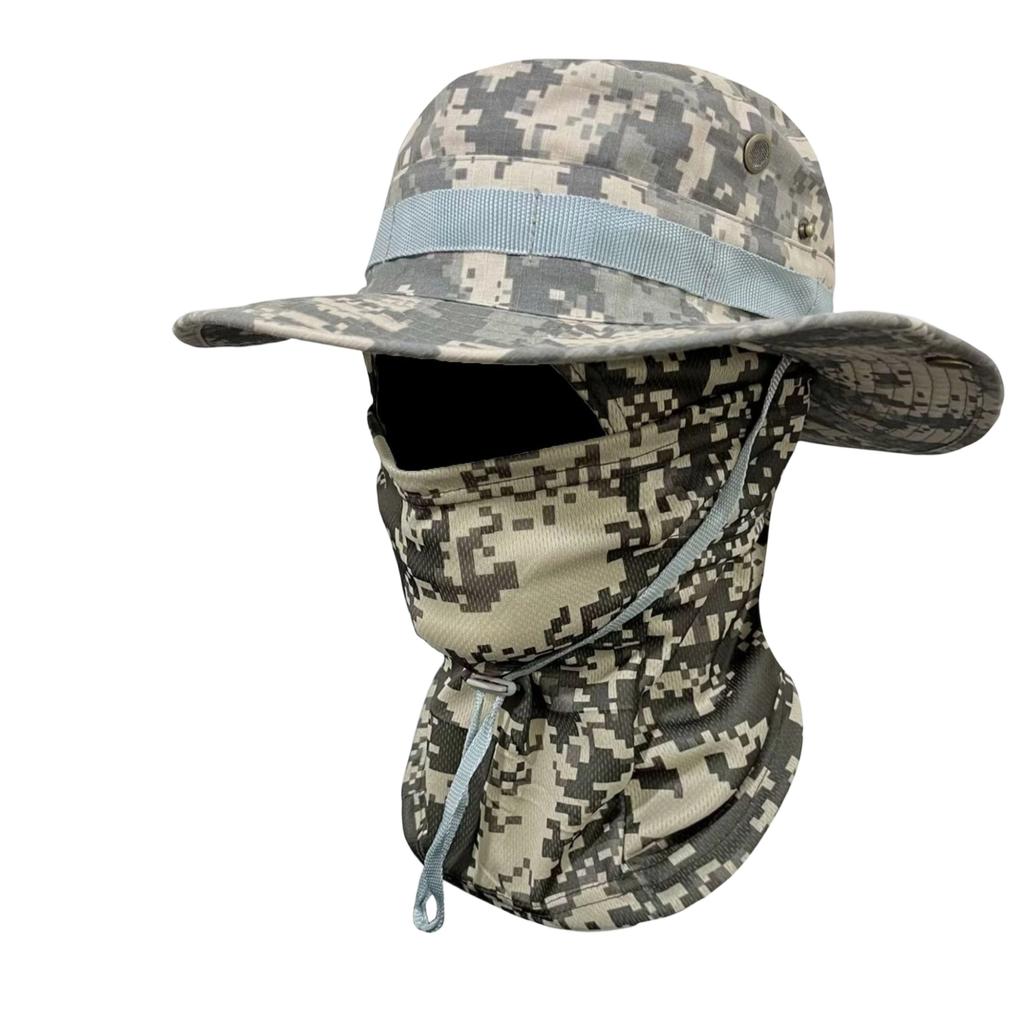 Outdoor Camouflage Rundrand Bergsteiger Fischerhut Allumfassender Sonnenhut Kopf Zugschnur Winddicht Reise