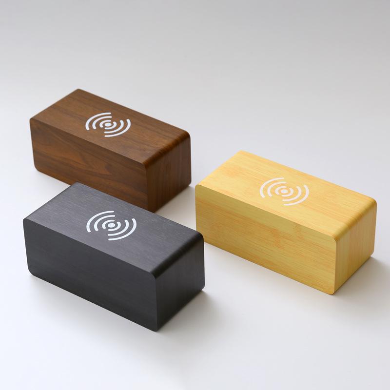 Smart Wooden Desk Clock with Wireless Charging, LED Display, Voice Control, and Silent Alarm