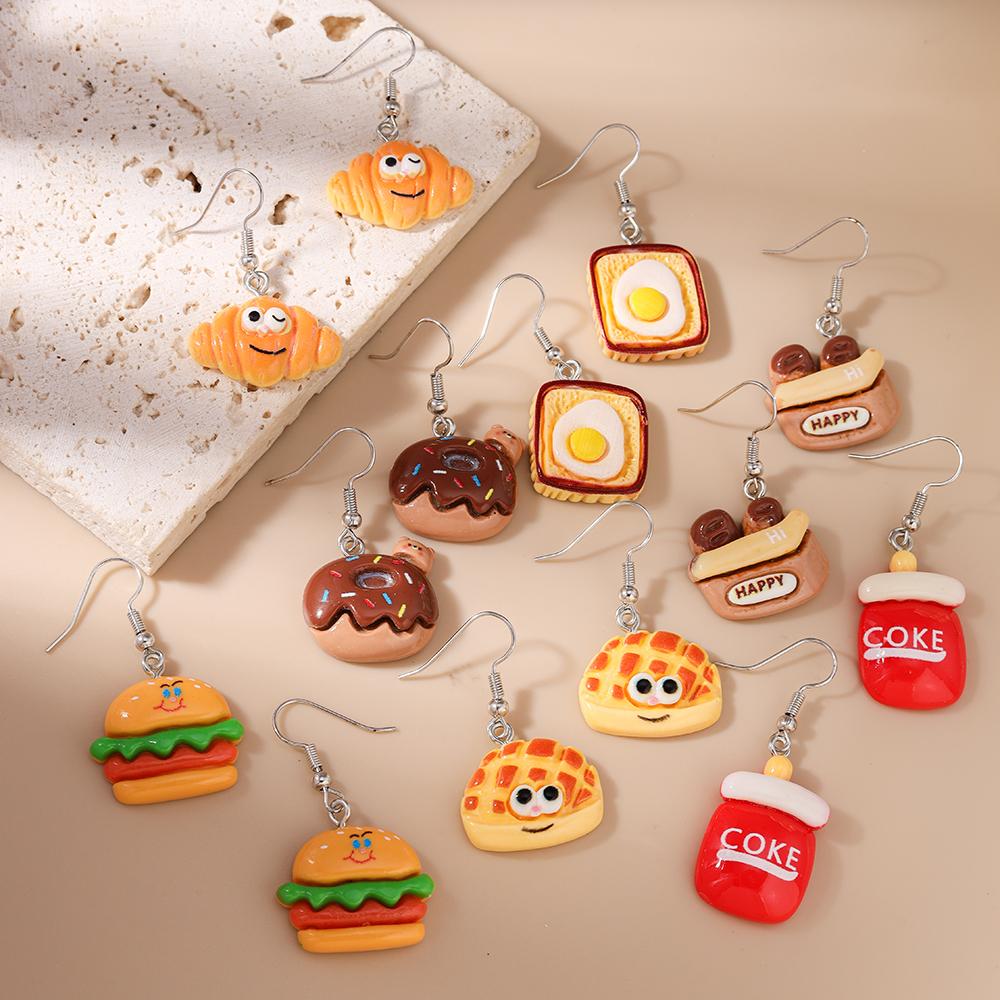 Cute Resin 3D Croissant Donut Bread Hamburg Drop Earrings for Women Girls Simulation Food Earrings Kid s Jewelry Gift