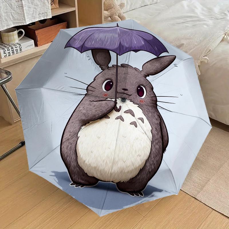 

1pc Totoro Umbrella Automatic Folding Umbrella, Heavy Duty 8 Rib Iron Frame, Compact Portable Umbrella Suitable for Travel, Daily Use