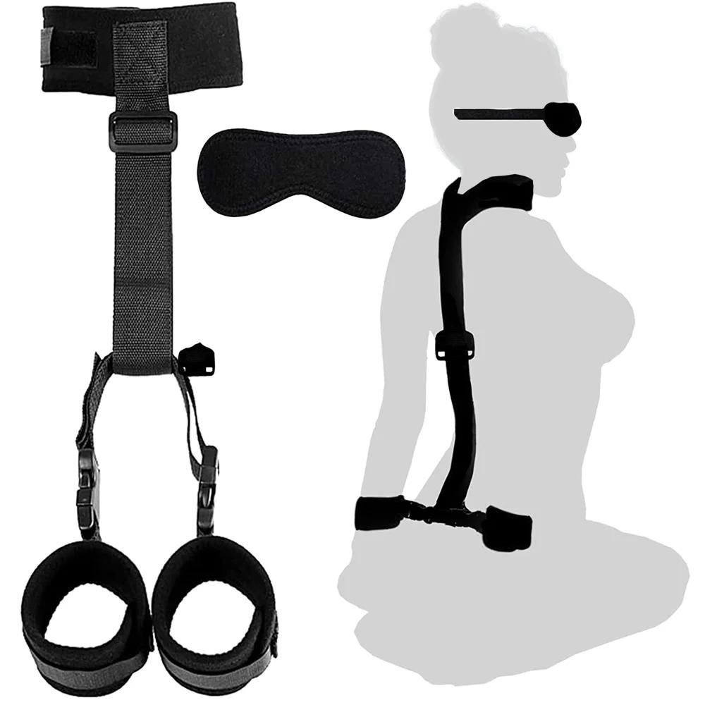 Bondage Gear Sex BDSM Kit Adult Handcuffs Restraint Straps Eye Mask Collars for Couples Sex Bondage Wrists Cuffs Couple Games