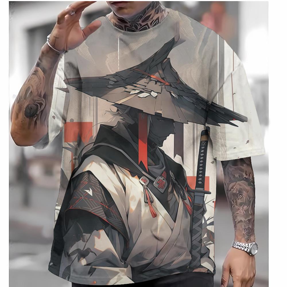 Men's Japanese T-shirt Oni Samurai Pattern T-shirt Printing
