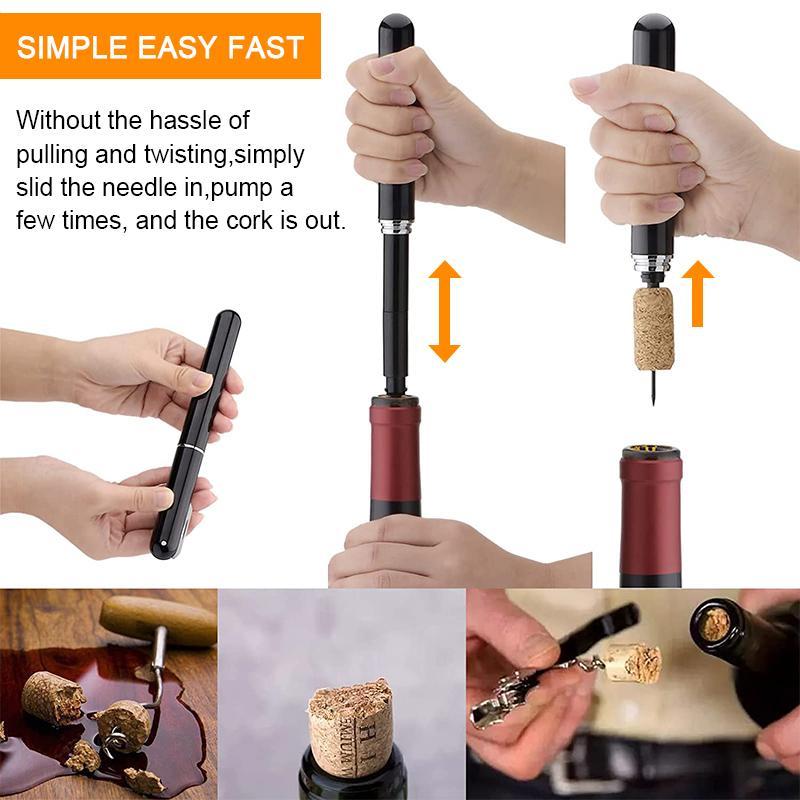 Air Pressure Pump Wine Bottle Opener Portable Stainless Steel Pin Easy Cork Remover Corkscrew for Home Party Wine Lovers Tools