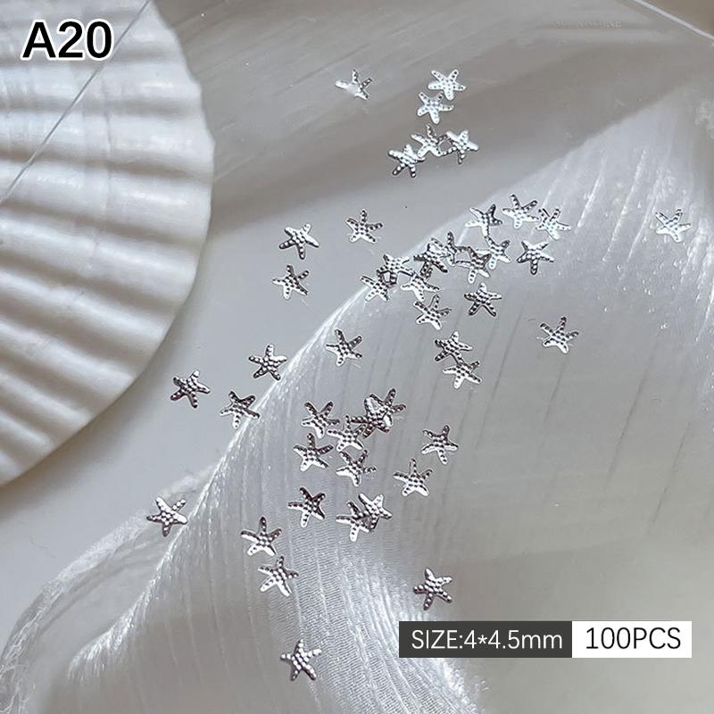 

100Pcs Ocean Starfish Shell Nail Charms Golden Silver Metal Nail Art Decor 3D Nail Rivet Metallic Slice Diy Manicure Nail Parts A20