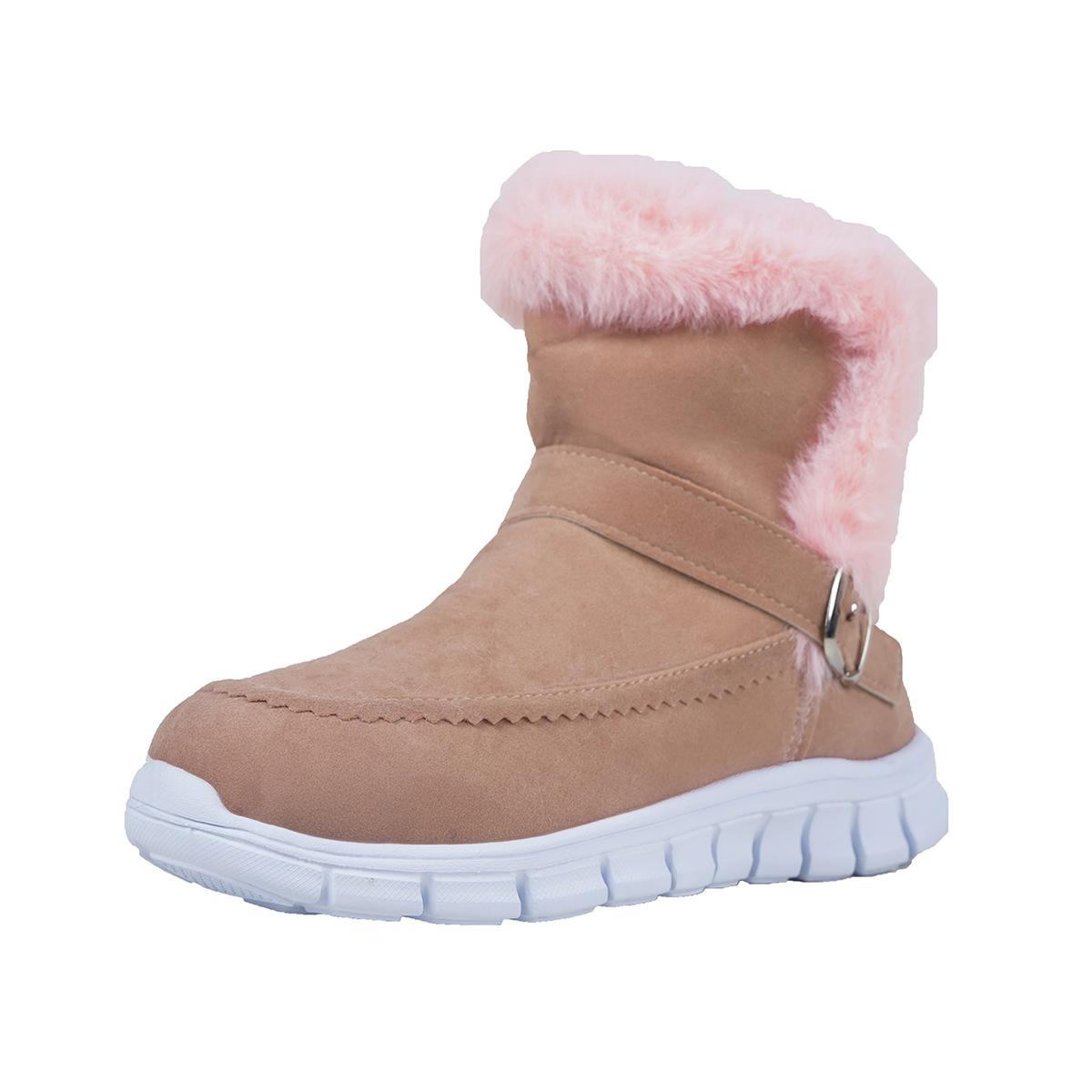 

Большие размеры модные зимние сапоги новые зимние европейские и американские утолщенные короткие бархатные плоские хлопковые сапоги 43 розовый