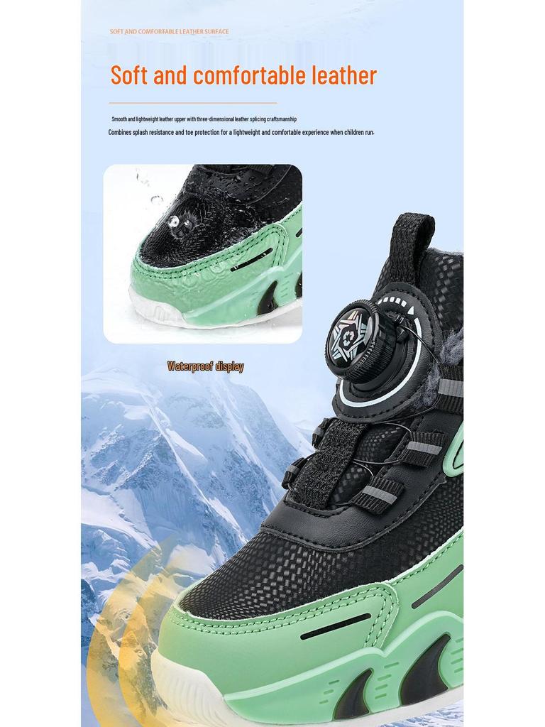 2026 Winter Warm Boys' Waterproof Cotton Shoes with Soft Sole - Lightweight, Casual, and Comfortable for Students