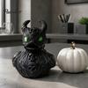 Matte Black Resin Ornament Gothic Devil Skull Duck Ornament, Figurine, Cool Punk Style Figurines Horror Green Eyes Decor for Halloween Party