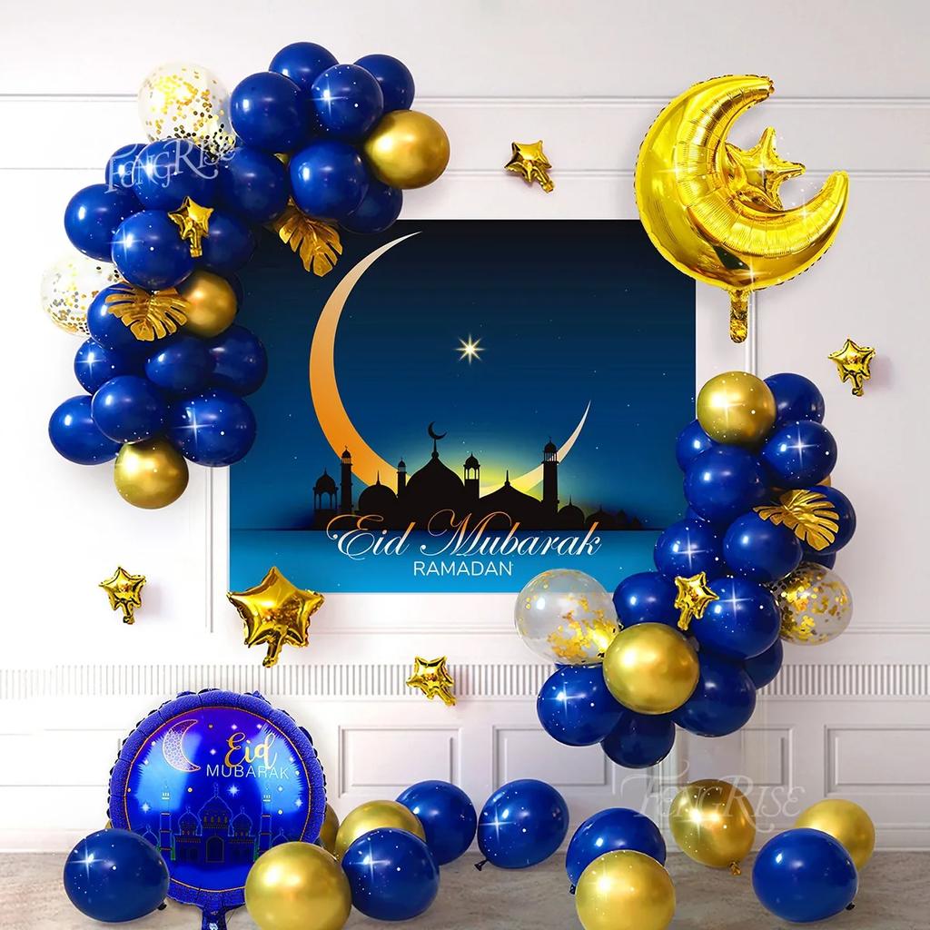 Eid Mubarak Balloons Background Ramadan Kareem Decoration Ramadan Mubarak Islamic Muslim Happy Eid Festival Party Supplies 2025